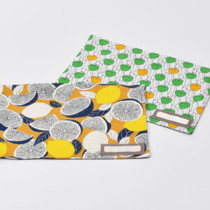 ランチョンマット(0637／レモンオレンジ、9046／リンゴとハリネズミ)