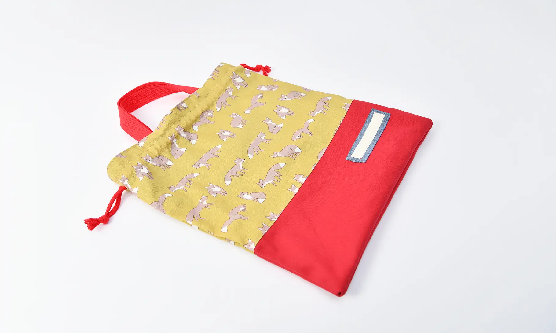 体操服袋（キツネたち、帆布レッド）全体