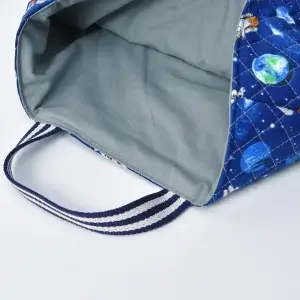 レッスンバッグ（お持ち込み生地宇宙柄）裏地グレー、持ち手お持ち込み