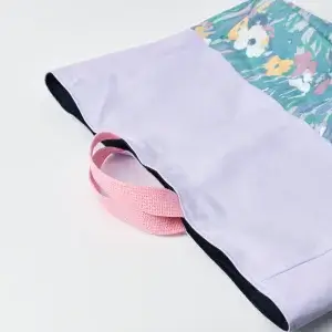 レッスンバッグ（帆布淡いラベンダー、スイセン）持ち手ピンク