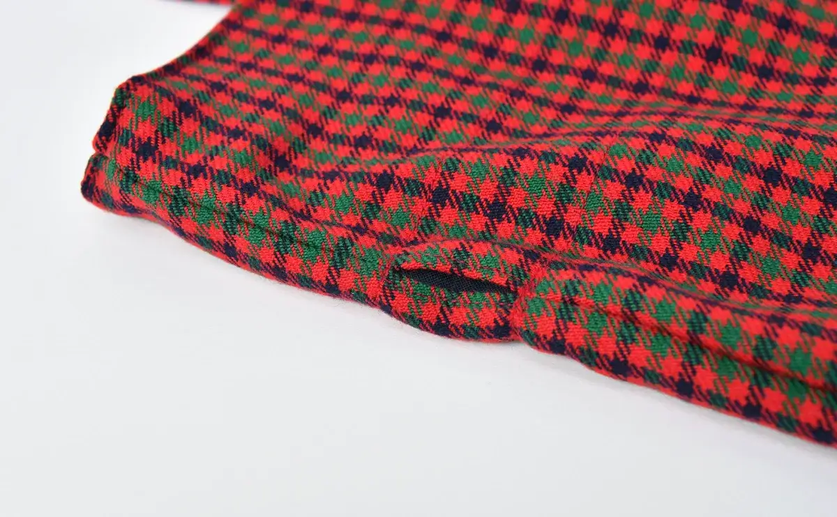 持ち込みの体操服袋（赤いカントリーチェック）別注品、巾着部分