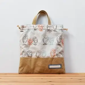 体操服袋（ワイヤーフクロウ、帆布キャメル）