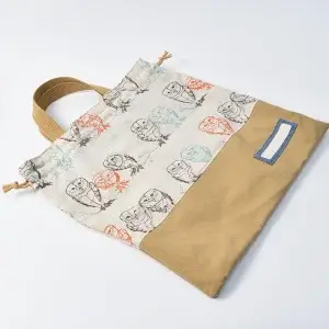 体操服袋（ワイヤーフクロウ、帆布キャメル）全体