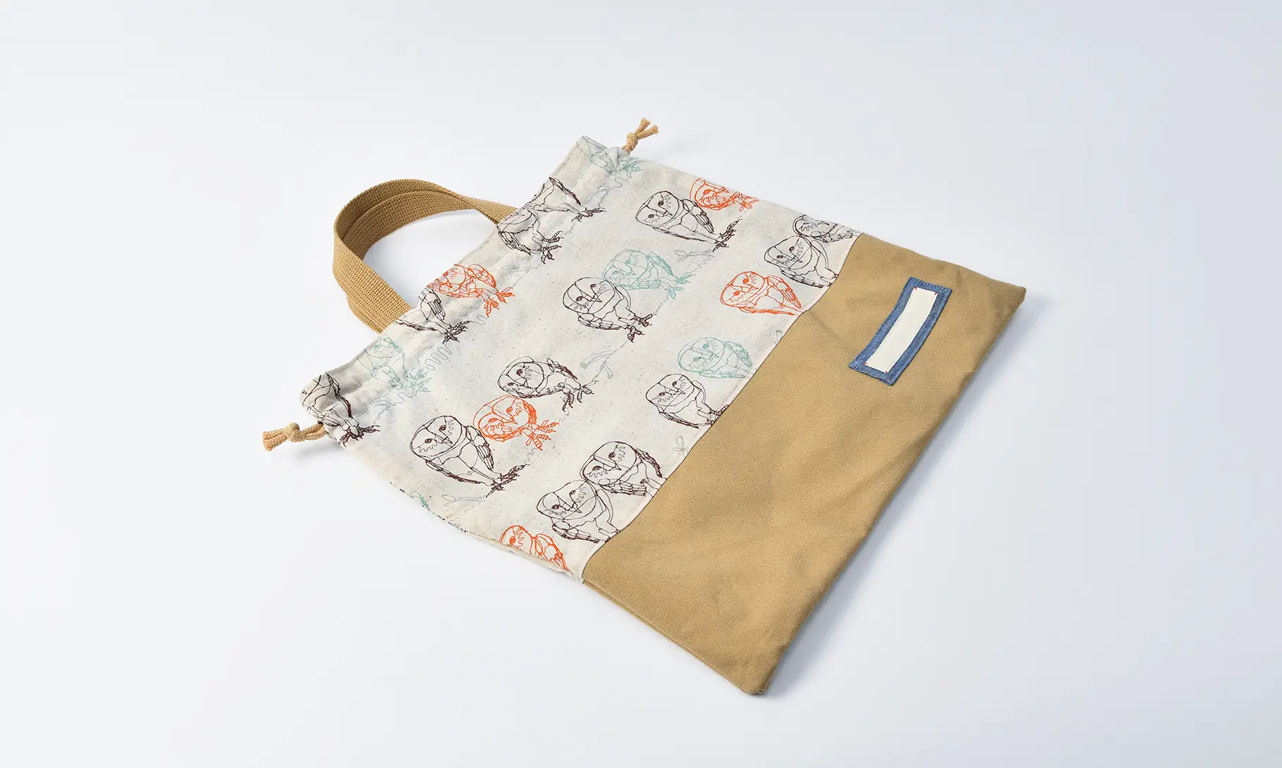 体操服袋(ワイヤーフクロウ、帆布キャメル)全体