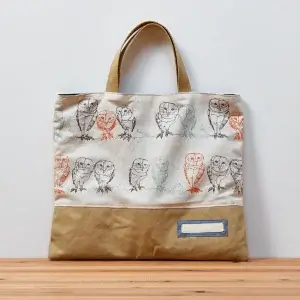 レッスンバッグ（ワイヤーフクロウ、帆布キャメル）