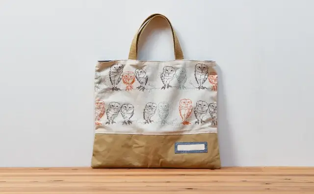 レッスンバッグ（ワイヤーフクロウ、帆布キャメル）