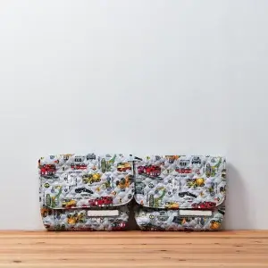 封筒型弁当袋(お持ち込み生地 働く車、無地キルト青、無地青）2点