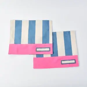 ランチョンマット（帆布ラージストライプブルー、無地蛍光ピンク）