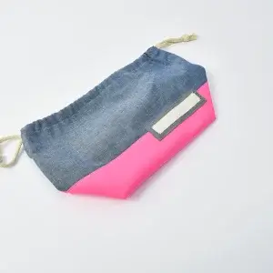 弁当袋（無地ダンガリー、無地蛍光ピンク）ひもの色きなり