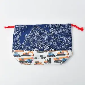 弁当袋（バンダナブルー、車柄インザワールド働く車）、全体