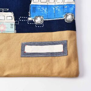 体操服袋（レトロバスネイビー、帆布キャメル）ネームタグ