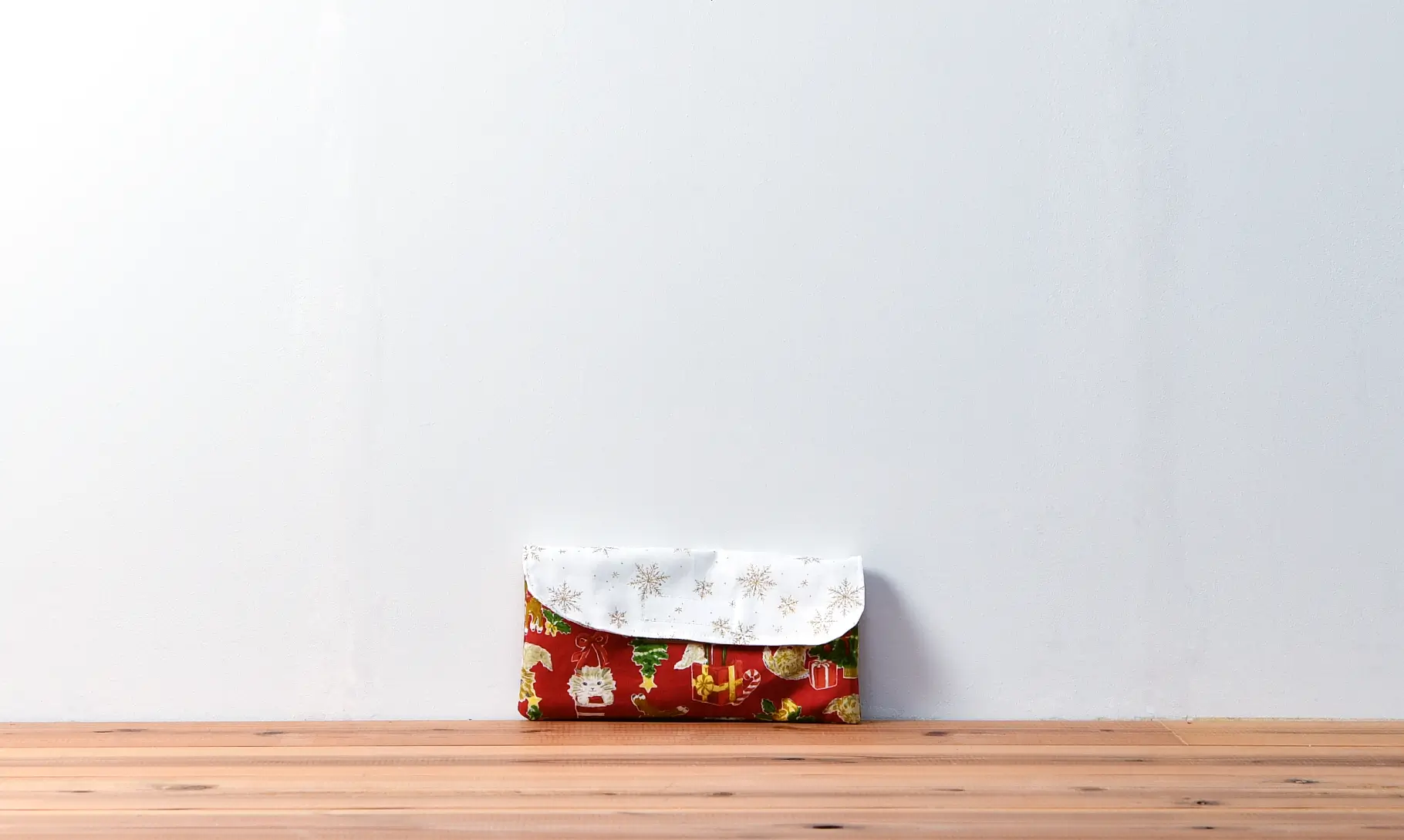封筒型弁当袋(お持ち込み生地雪の結晶、クリスマス猫)